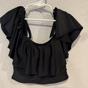 SHEIN Black Ruffled Flutter Sleeve Bikini Top